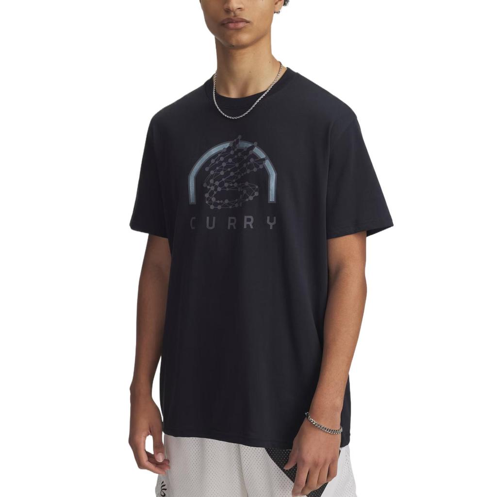 Under Armour Curry Heavyweight Stylish Simple Aesthetic Trendy Letter Solid Color Short Sleeve T-Shirt Men Tops Black 1390404-001