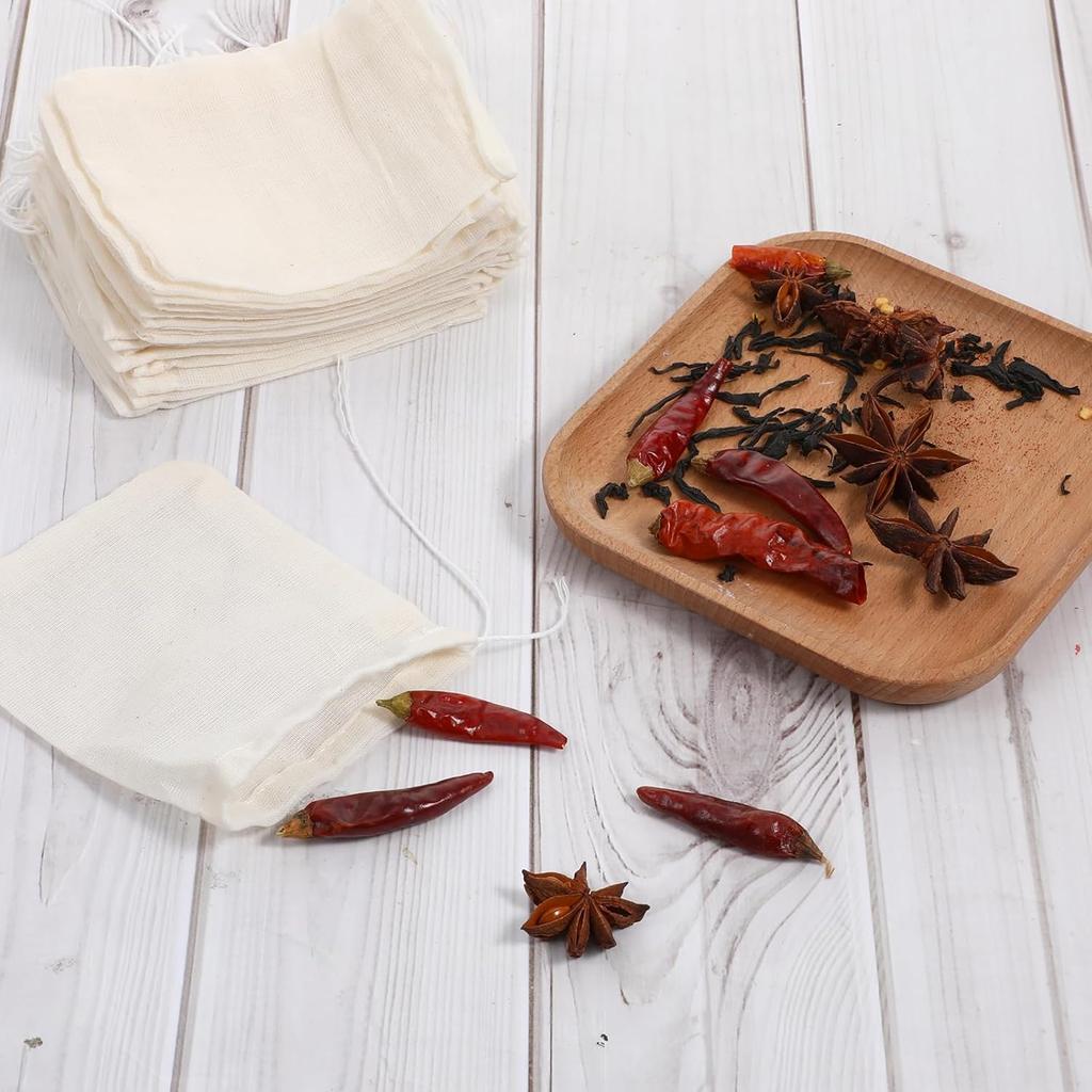 Reble Tea Bags for Loose Tea 50PCS Cotton Sachet Drawstring Packing Bag Spice for Cooking Reble Bag Loose Teas, Sachet Cheesecloth Cold Brew Coffee