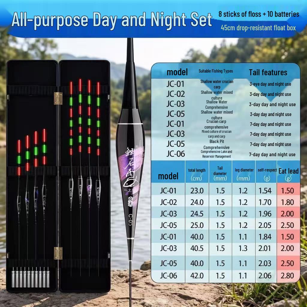 Day-Night Dual-Use Color-Changing Electronic Fishing Float Set with Thickened Multi-Water Eye-Catching Floats and Storage Box