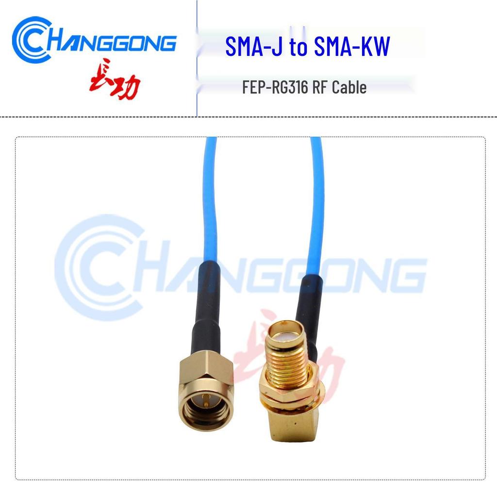 SMA Male to Right Angle SMA Female Jumper Cable, FEP-RG316, Blue