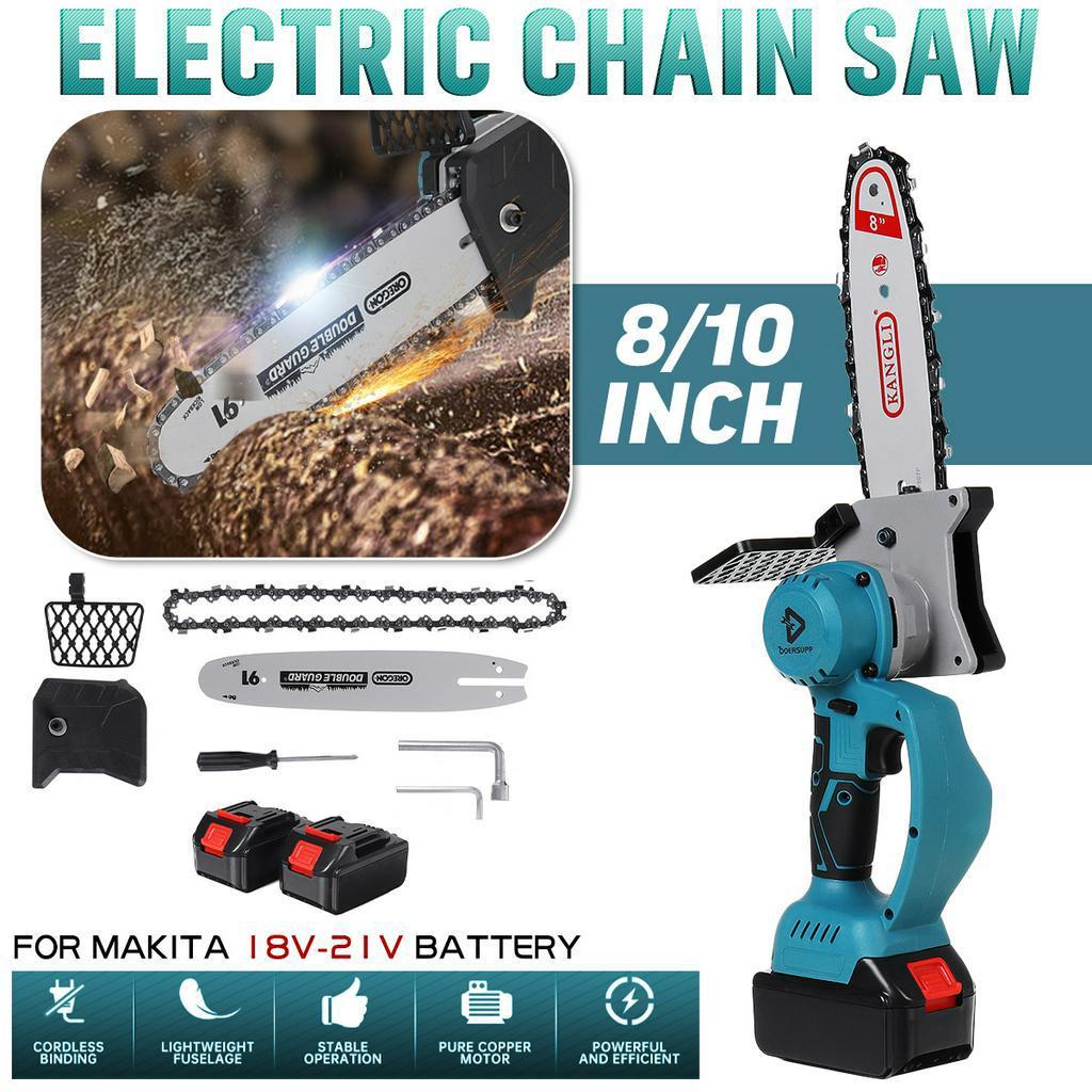 21V Cordless Electric Chain Saw Wood 8inch / 10inch Mini Cutter One-Hand Saw Woodworking Tool