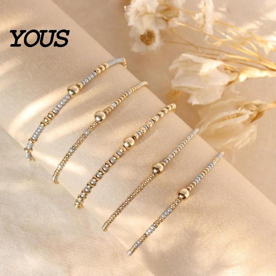 Multi-colored Beaded Bangles 5Pcs Bracelet Stack for Women Teenage Girls, Tiny Colorful Bead Jewelry Beads Bracelets, Elastic Stretch Boho Accessories