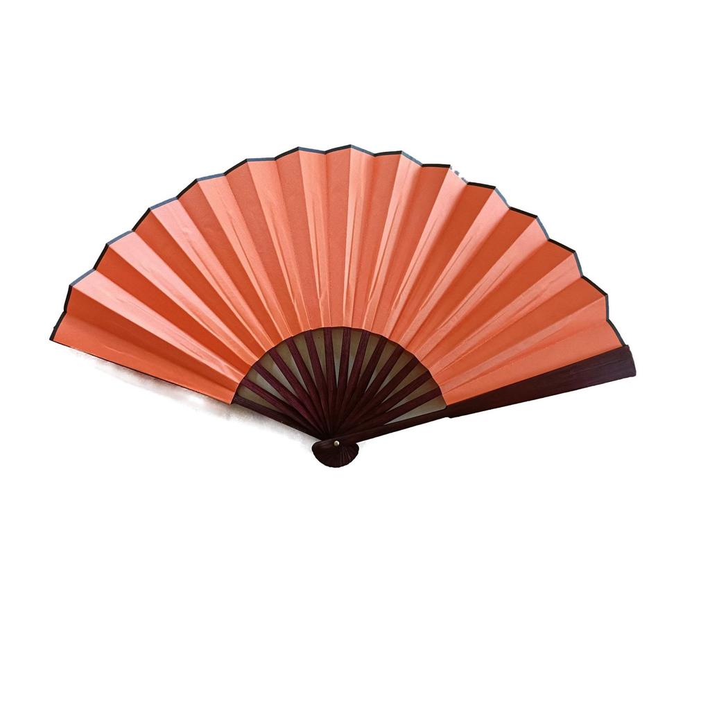 8/10 Inch Men's Silk Folding Fan with Red Bone - Red, Yellow, White & Black Options