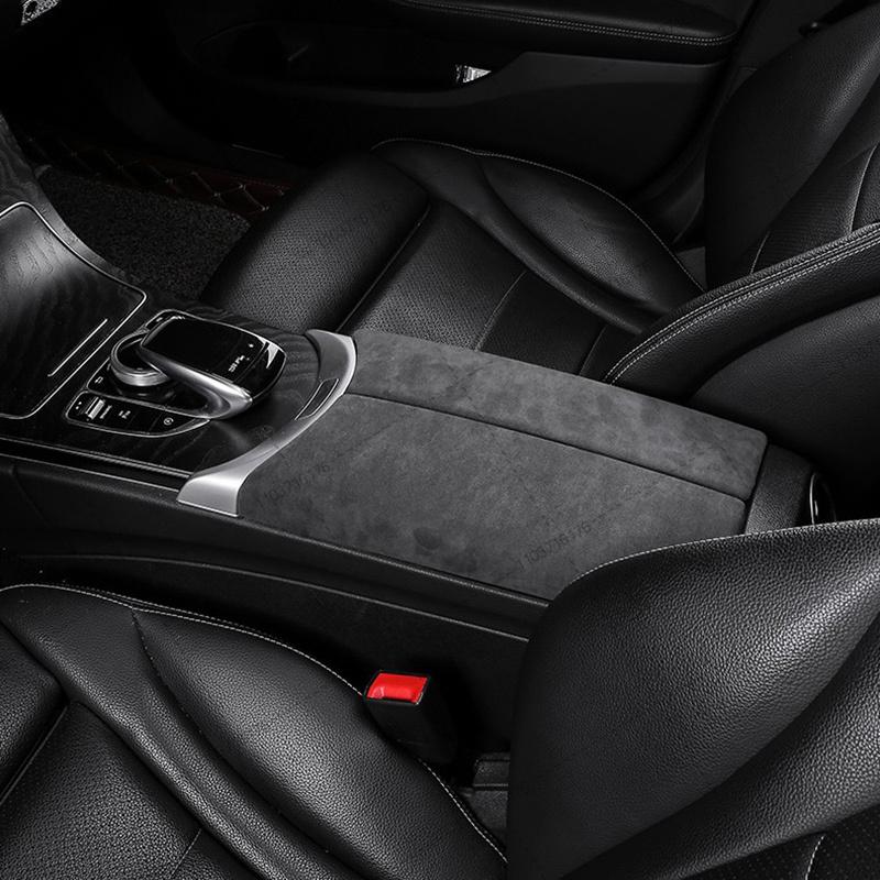Suede Car Armrest Box Panel Lid Shell Cover Accessories For Mercedes Benz C E Class GLC W205 W206 W212 W213 X253 X254 2015-2024