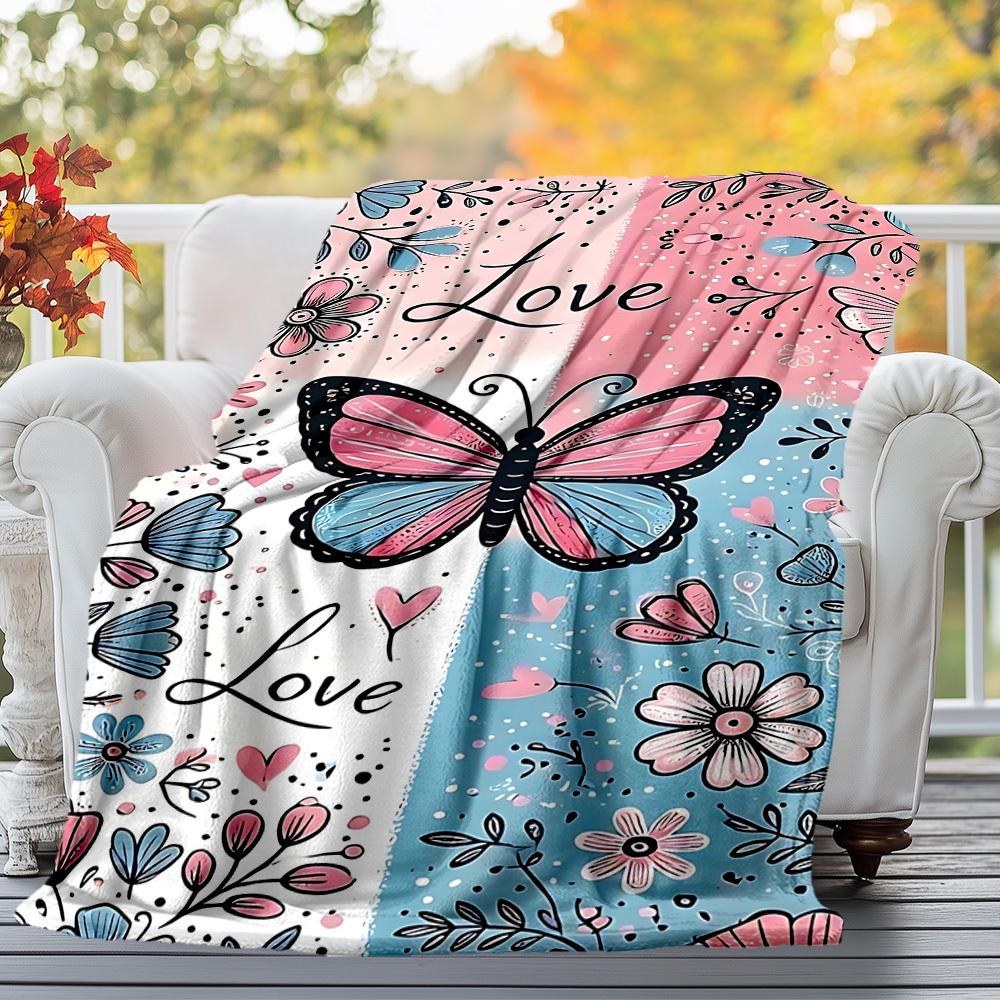 1pc Butterfly Love Outdoor Flannel Blanket Soft Warm All-Season Throw for Sofa Bed Car Camping Office, Cozy Gift Idea1265S