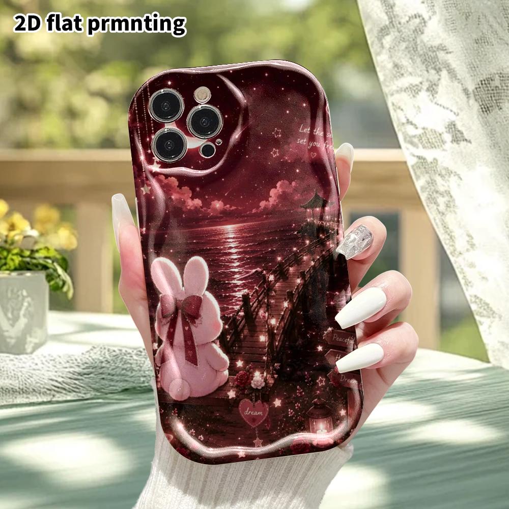 Phone Case: 2D Flat Design, Suitable for iPhone 18, 17, 16, 15, 14, 13, 12 Pro Protection, Phone Decoration, Seaside Rabbit, Halloween and Christmas G