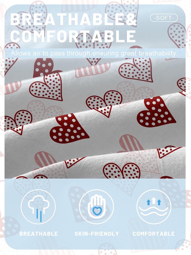 Simple 1 Modern Heart-Shaped Geometry Printed Matte Fitted Sheet, Bedroom Printed Bed Cover, Bedding Excluding Pillowcases