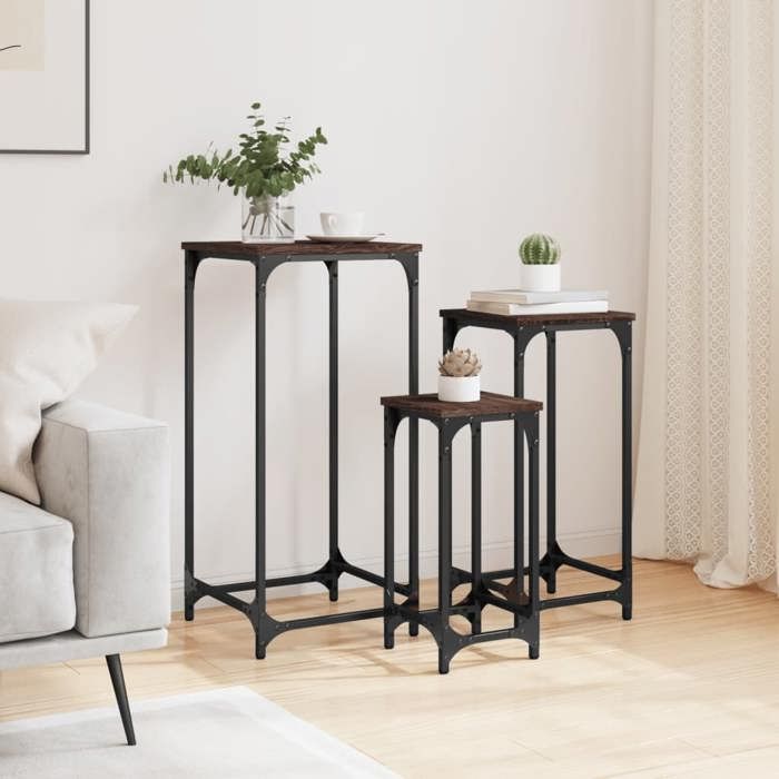 VidaXL Nesting Side Tables 3 Pcs, Coffee Tables, Sofa Tables, Living Room Furniture, Industrial, Oak 838942