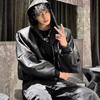 Autumn and winter niche deconstruction zipper hooded PU leather jacket loose scimitar sleeve design sense coat men