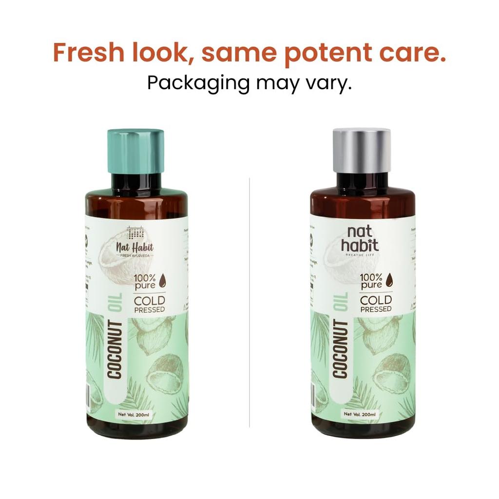 Nat Habit Cold Pressed Coconut Oil For Skin And Hair Care, Pure Natural Oil For Body Massage And Daily Moisturizing 200ml