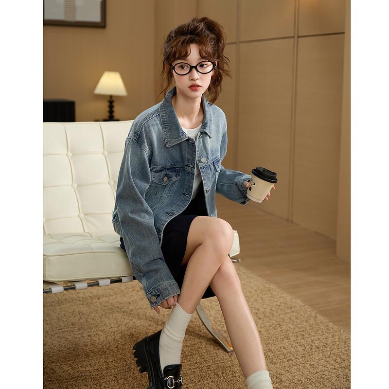 TonLion Women's 2025 Autumn Lapel Denim Jacket