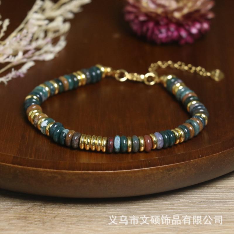 Rainbow Tourmaline Heishi Bead Bracelet – Gold Accent Dainty Boho Jewelry, Joy Energy Gift for Women