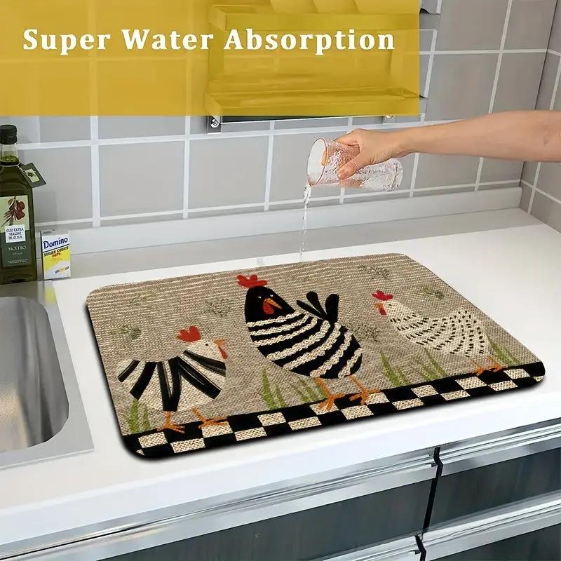 1 pezzo di tappetino per asciugare in gomma con stoviglie retrò per caffè, ristorante, cucina, tappeto, stoviglie, durevole, fango diatomeo, tavolo, tappetino per animali domestici, caffè