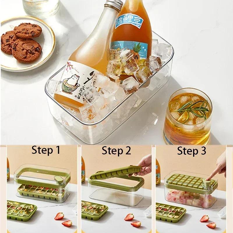 Multifuctional Ice Cube Molds Silicones Ice Mould Food Grade Mold Square Container Cold Drink Set Button Press Gather Ice Maker