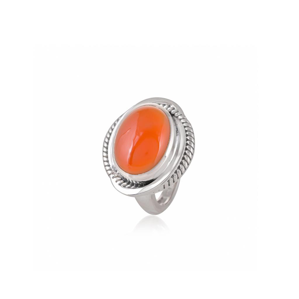 Natural Carnelian Ring In Sterling Silver 925 - Oval Statement Gemstone Jewelry with Vintage Twisted Rope Design - Gift for Women