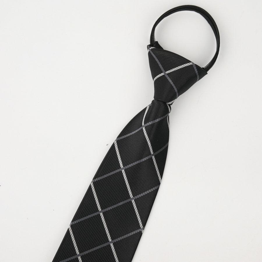 Men's No-Iron Zipper Striped Formal Tie with Logo, 8cm