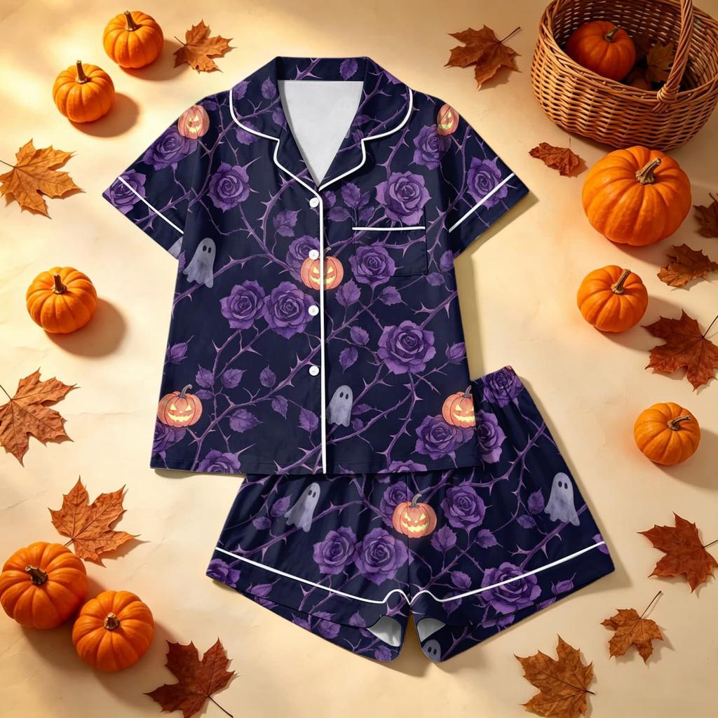Women's Halloween Print Pajama Set Comfortable Casual Wear Two-Piece Sleepwear