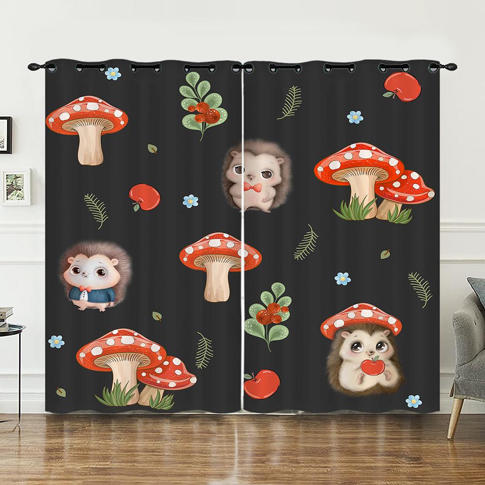 Curtain Mushroom 3D Sunshade Digital Printing Curtain Blackout No Punching Bedroom Living Room