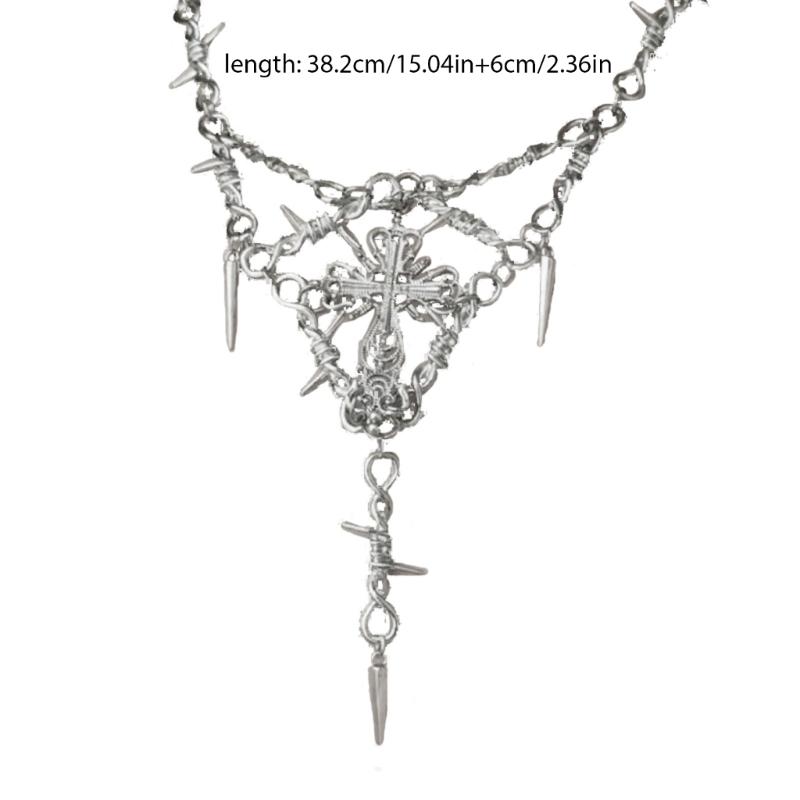 Y2k Gothic Cross Necklace for Women Men Jewelry Cross Pendant Punk Barbed Wire Thorns Metal Necklace Jewelry Ornament