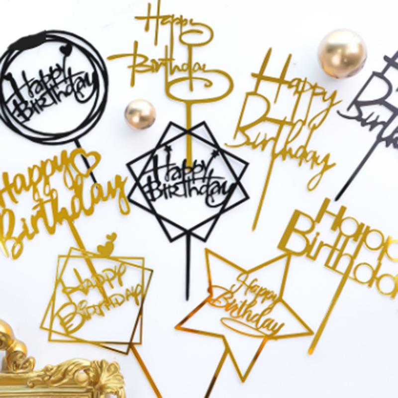 5pcs Cake topper Happy birthday black and white gold creative glitter plug-in multiple happy birthday cupcake toppers