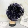 New Natural Rabbit Fur Hats for Women Striped Floral Fox Fur Beanies Female Winter Warm Knitted Outdoor Thick Snow Caps Beanies