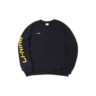 Li Ning Color Block Logo Print Crew Neck Sports Sweatshirt Men Sweatshirts Black AWDRF73-1