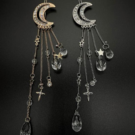 Haarnadel Haarschmuck, Stern Mond Quaste Haarspange mit Kunstkristall, Leichter Gesichtsschlankmachender Haarschmuck