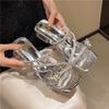 Fashion New Fashion Silver Crystal Bowknot Slipper Summer Outdoor Sandal Women Square Low Heel Beach Slip On Flip Flop Slides Shoes Size