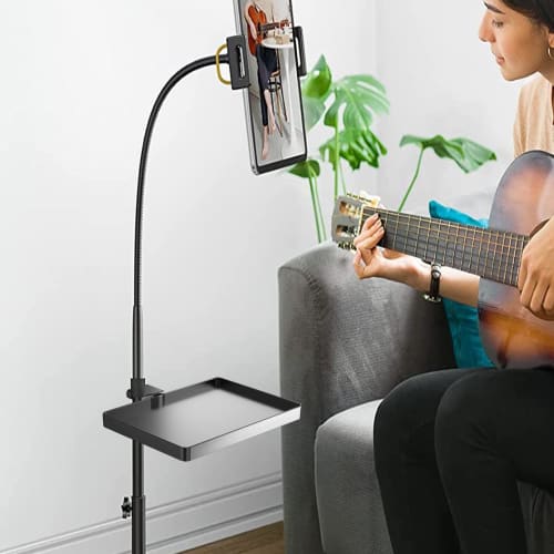 Microphone Stand Tray Mount, Mic Stand Tray Shelf | Adjustable Microphone Stand Accessory - Mic Stand Tray Clamp Mic Stand Attachment for Live Streami