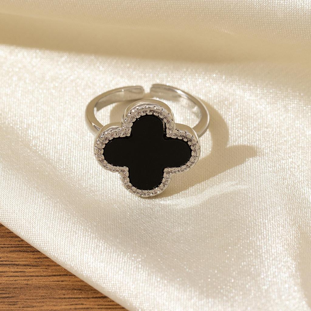High-end Four-leaf Clover Open Ring Exquisite Workmanship Long-lasting Accessible Luxury Classy Versatile Open Ring
