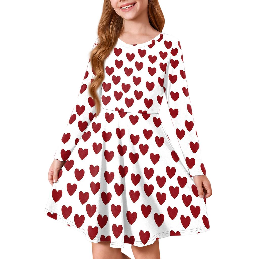 Girls' Summer Princess Dress - Long Sleeve A-Line T-Shirt Dress Valentine's Day