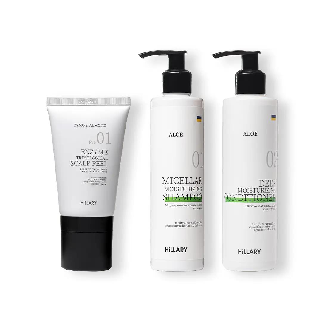 

Ензимний пілінг для шкіри голови + Набір для сухого волосся Aloe Deep Moisturizing Hillary
