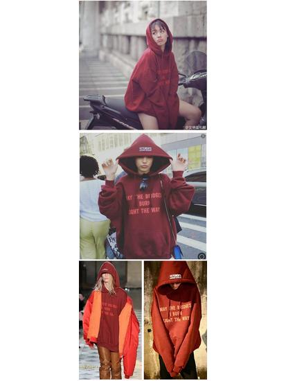 Chen Weiting Wine Red Fleece-Lined Cotton Hoodie with Letter Print