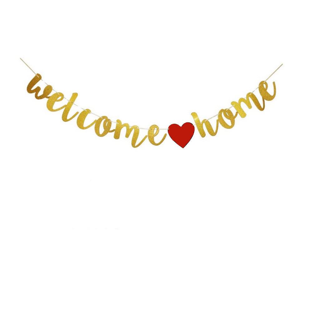 Gold Glitter Welcome Home Paper Banner for Wedding or Baby Shower Decoration
