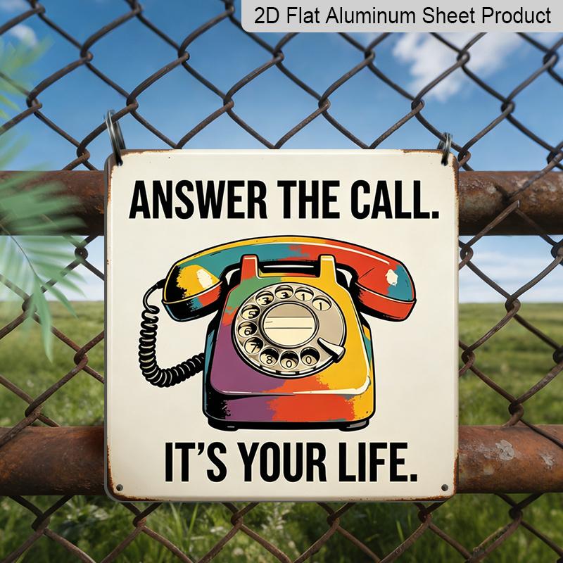 

2D Flat - 1pc Vintage Telephone Inspirational Quote Metal Sign, Outdoor Plaque & Wall Decoration, Retro Metal Sign, Living Room Wall Decor, Home 20*20cm