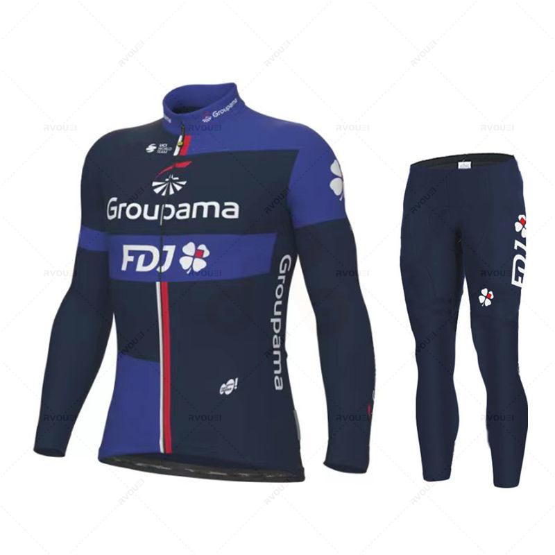Fdj Pro 2023 Autumn Team Cycling Jersey 19D Bib Set MTB Uniform Bicycle Clothing Quick Dry Bike Clothes Mens Long Cycling Wear