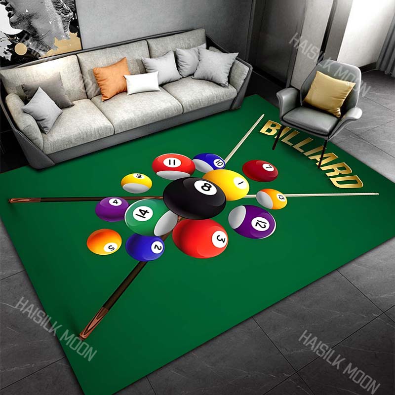 3D HD Billiard Balls Theme Printed Carpet for Living Room Bedroom Office Child Room Rug Durable Non-slip Machine Washable Mat
