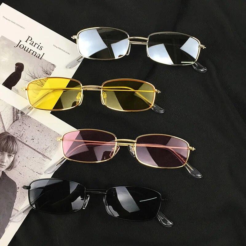 Mode Vintage Kleine Rechteck Metallrahmen Sonnenbrille Retro Bunte Linse Quadratische Sonnenbrille Männer Frauen UV400 Brillen