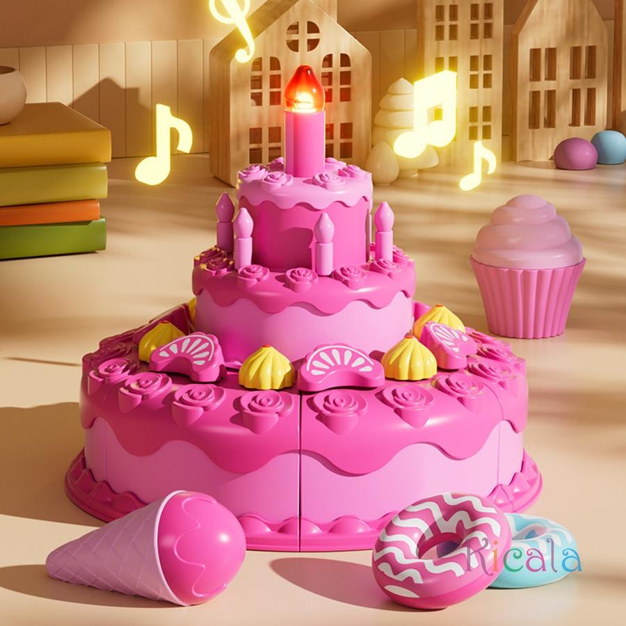 Play House Birthday Cake Cutting Toys Playing Simulation Blowing Candle Dessert Fruit DIY Toy Birthday Gift Perfect for New Year