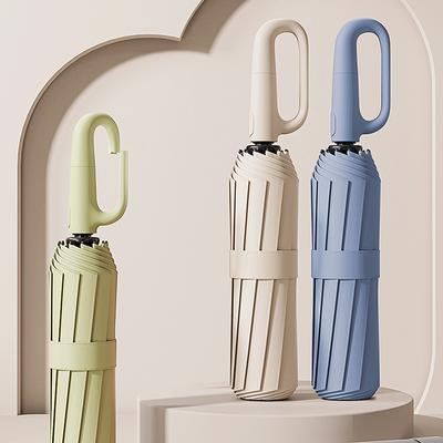 Fully Automatic Reverse Folding Umbrella With Windproof Reflective Stripe Uv Umbrellas For Men And Women Carabiner Handle Travel