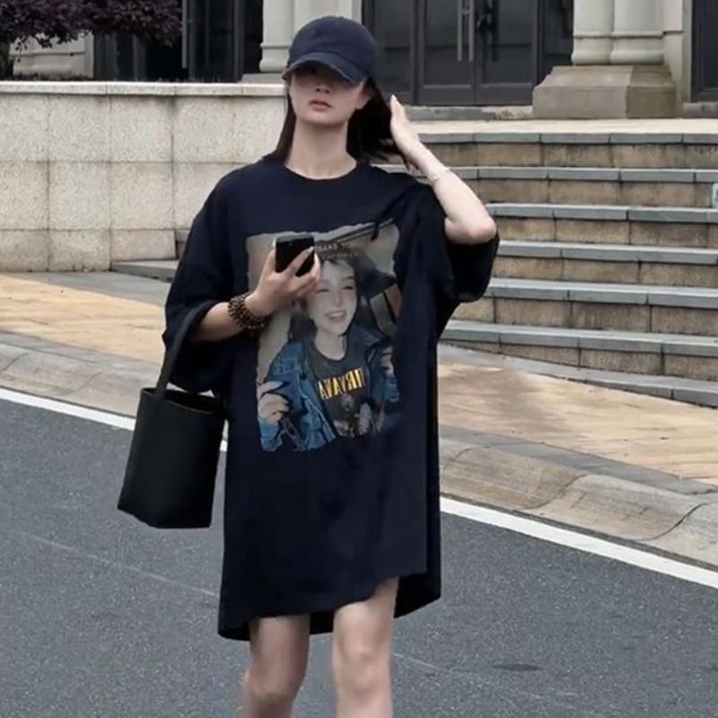 

Модный и Универсальный, Облегающий Фигуру Принтованный Круглый вырез, С Длинными Короткими рукавами, Стильная и Молодежная Футболка Топ на Лето 2XL чёрный