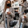 Spring/Autumn Women's Trench Coat, Fit Collar Mid-Length Checkered Blazer