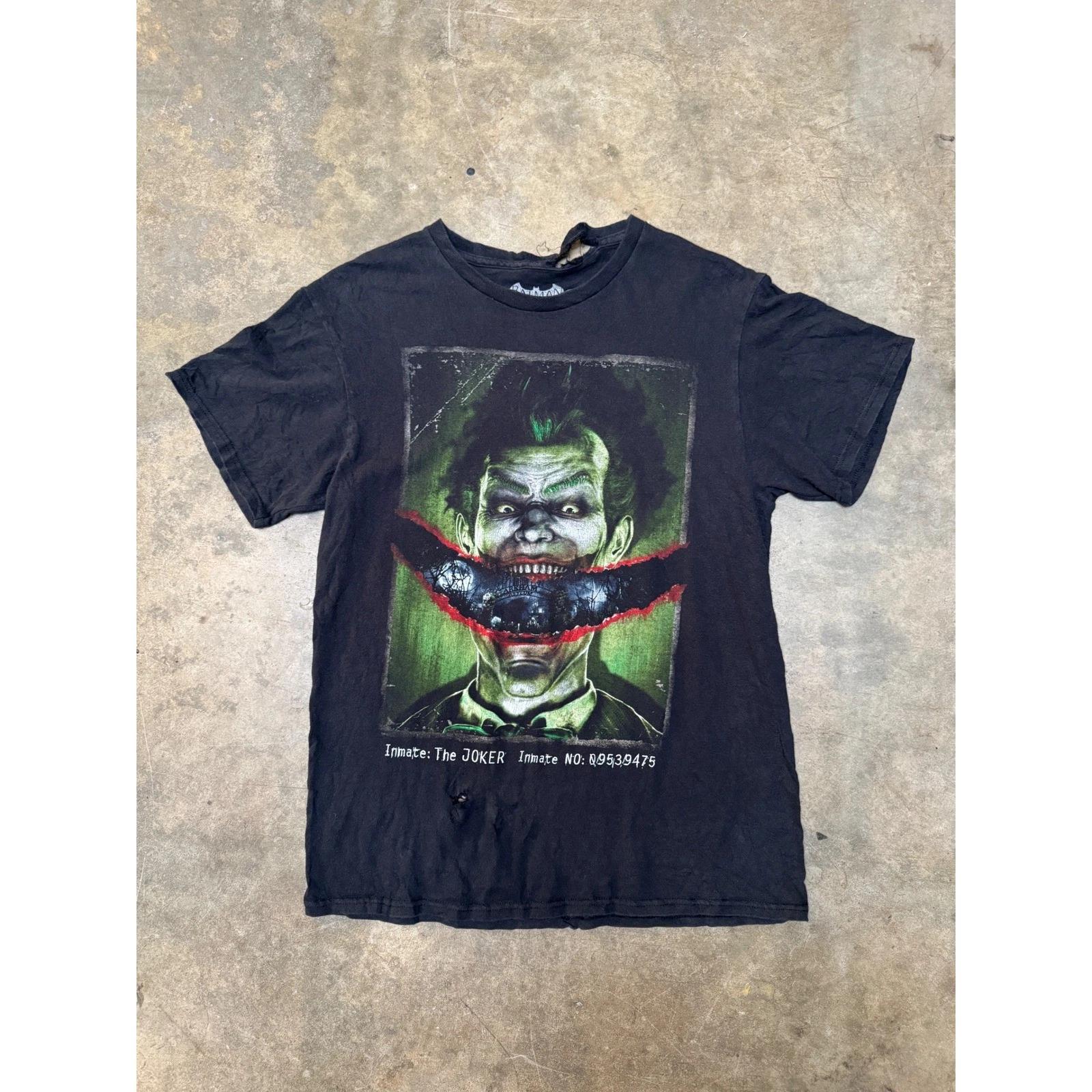 Batman Arkham Asylum Joker Inmate Graphic 100% Cotton T-shirt Mens Tees Top Mens M Black DC Comics Tee 3XL