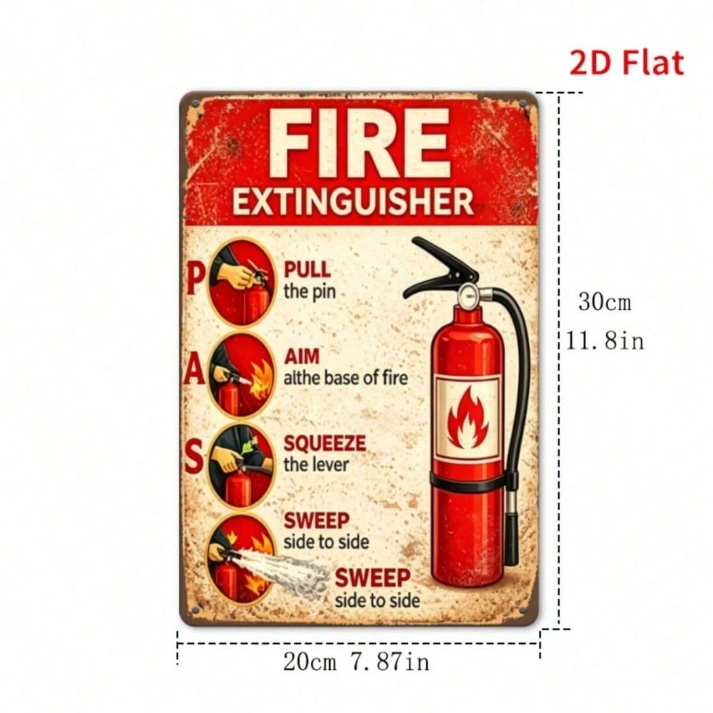 Vintage Fire Extinguisher PAS Metal Tin Sign, Pull Aim Squeeze Sweep Plaque, Retro Garage Wall Decor
