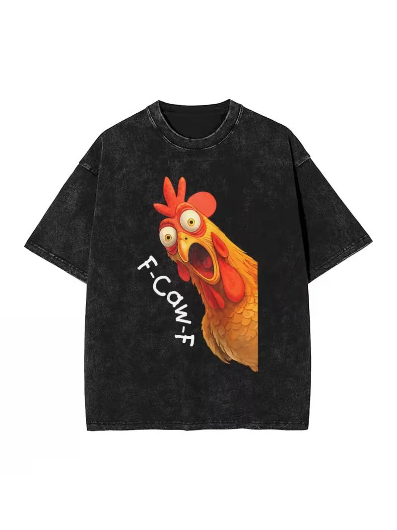 

Funny Animal Meme Print Vintage Washed Black Round Neck Loose Casual Street Fashion Short Sleeve TShirt for Men Women Neutral S