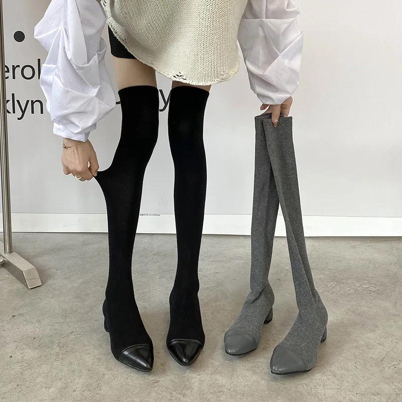 2025 Women Over The Knee High Sock Boots High Heels Nightclub Wedge Heels Woman Stretch Boots Winter Thight Slim Botas Mujer