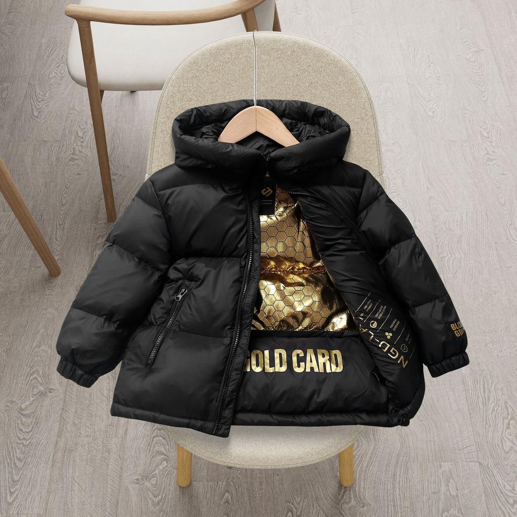 Black Gold Children's Down Jacket Boys And Girls Middle And Large Children Thick Hooded