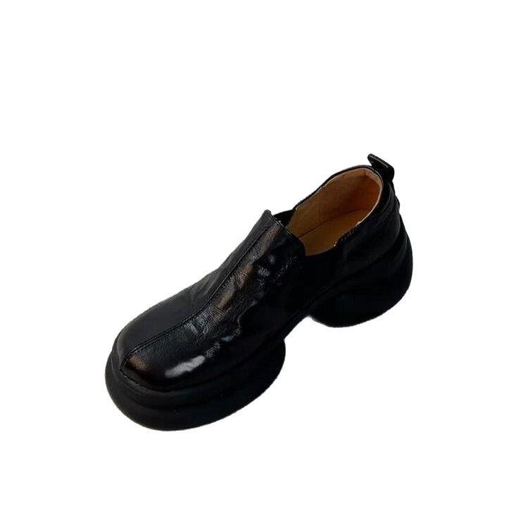 Sheepskin version~ retro thick-soled muffin-soled loafers for women's British style deep mouth and round head small leather shoes