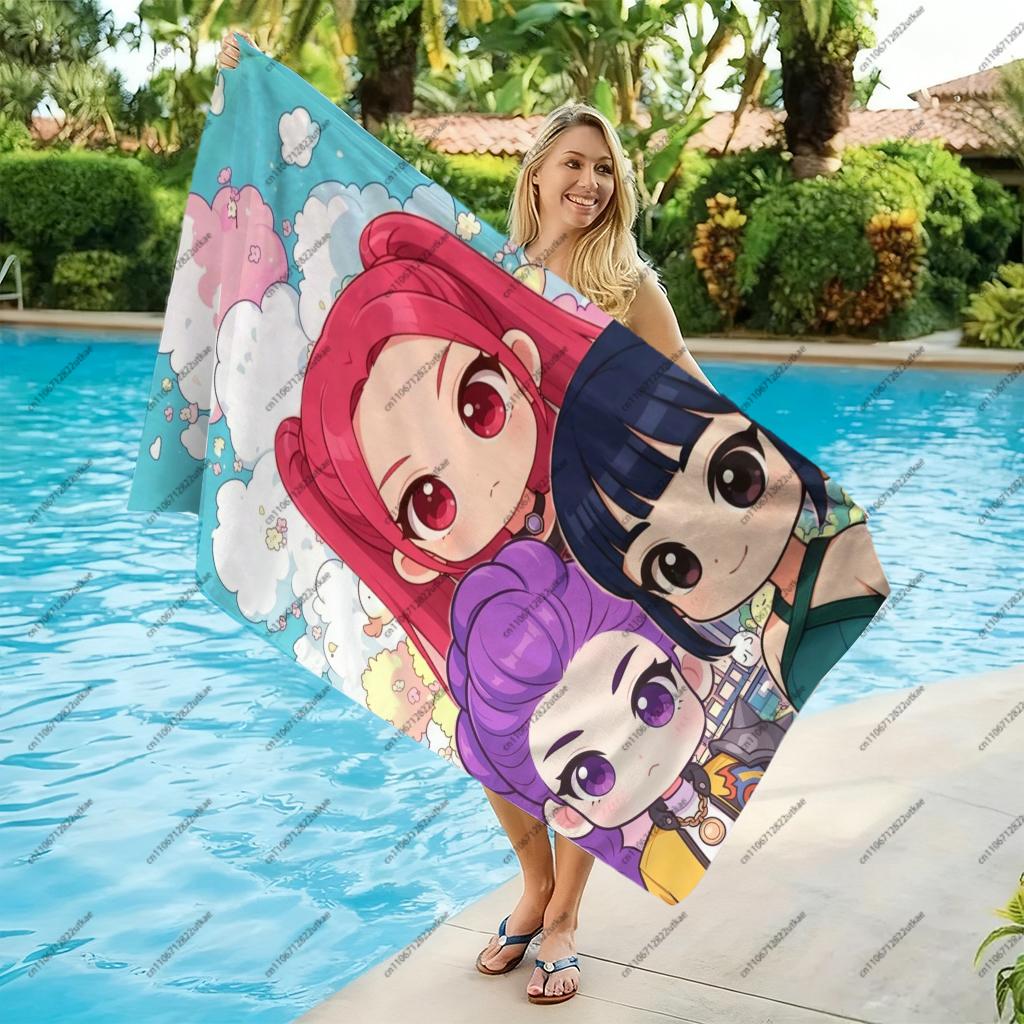 Kawaii Cartoon Print Microfiber Beach Towel Quick Dry Absorbent Bath Towel for Kids Adults Summer Beach Pool Travel