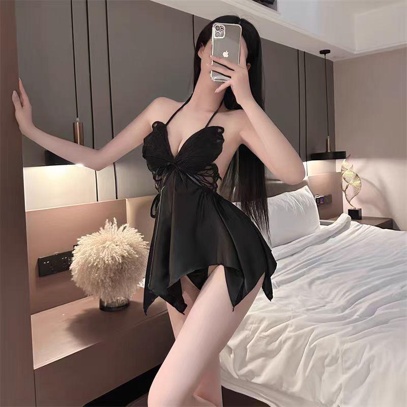 Sexy lingerie pure desire wind plus chest pad butterfly suspender nightdress robe female 7040